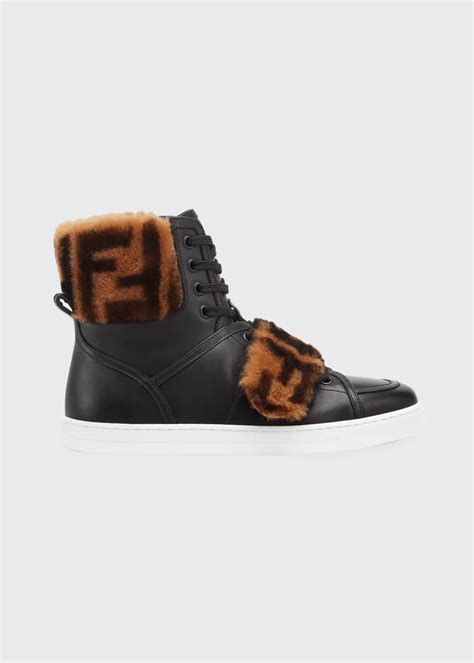 fendi hightops|Fendi shearling trimmed sneakers.